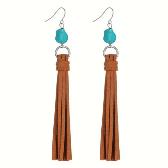 Turquoise Tassel Earrings - Picture 3 of 3